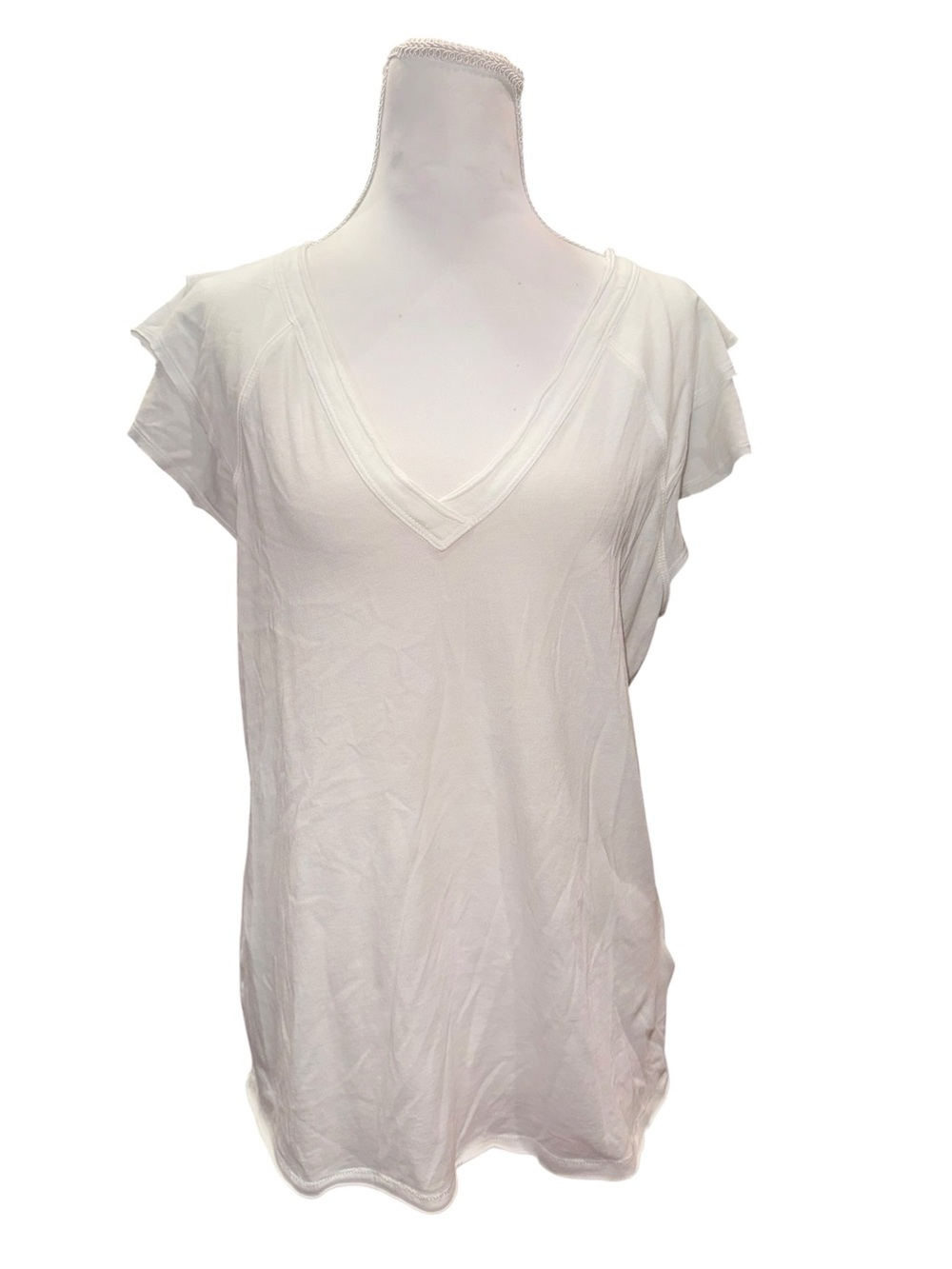 Anthropologie Maeve White Flutter Sleeve V-Neck Top Medium Soft Cotton Modal - Picture 2 of 11